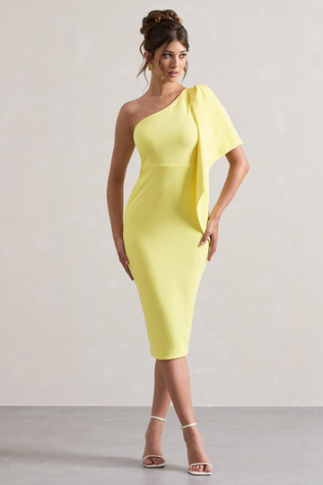 Carlana Lemon Asymmetric Midi Dress With Ruffled Drape